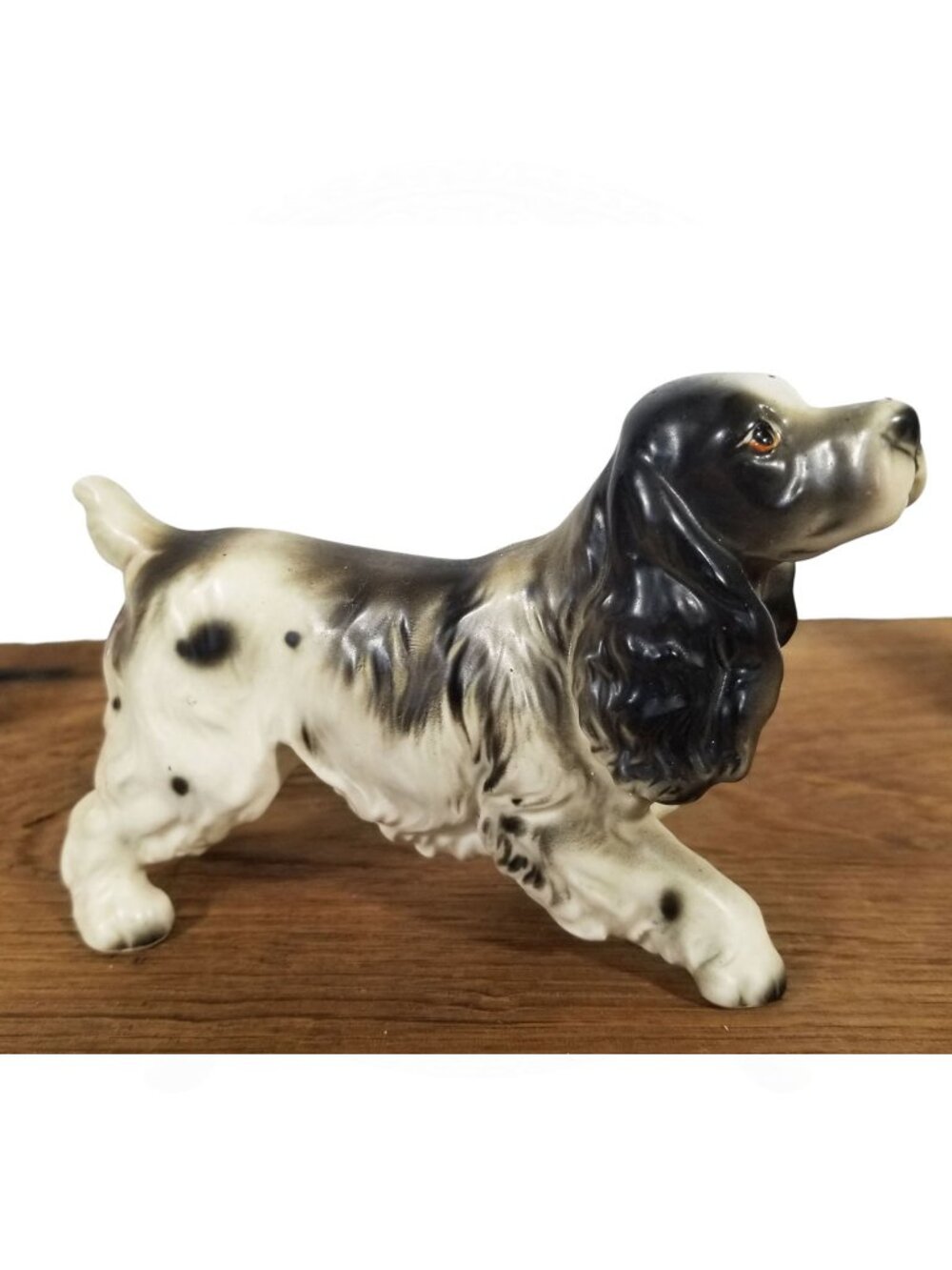 Springer Spaniel Figurine Black and White Ceramic Dog 1950s Japan